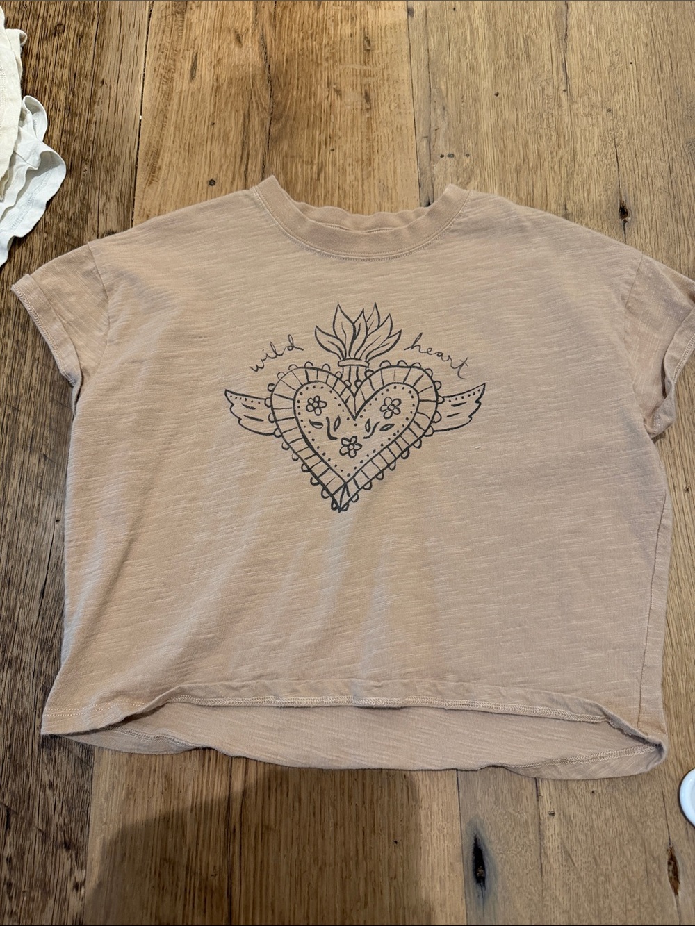 Rylee + Cru Beige Short Sleeve Tee with Black Heart Graphic